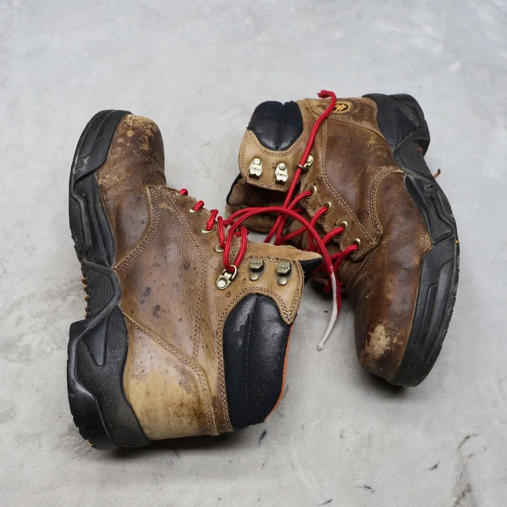 Hawx Mens 9D Work Boots Brown Leather Rugged Utility Lace Up Composite Toe WTL-5